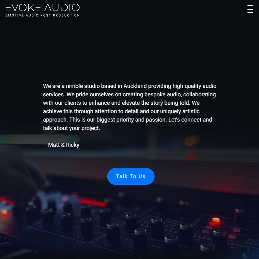 Evoke Audio website design and development